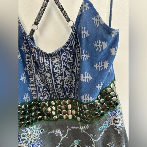 Vintage Free People Spaghetti Strap Cross Back Boho Floral Mini Dress Size XS - Picture 8 of 13